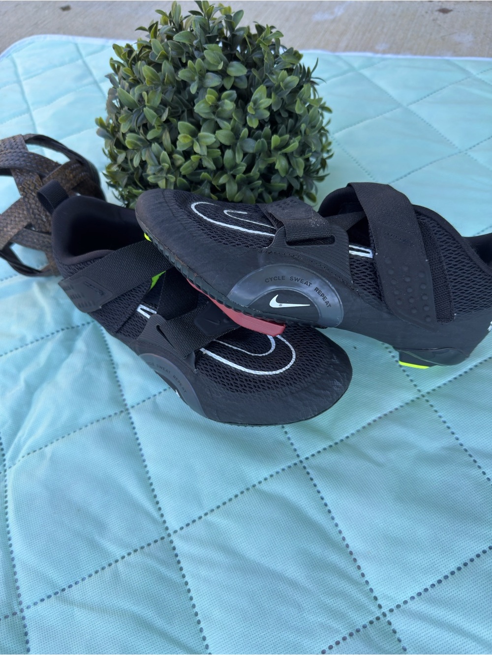 Nike Kids Black Mesh Cycling Sneakers with Neon Accents